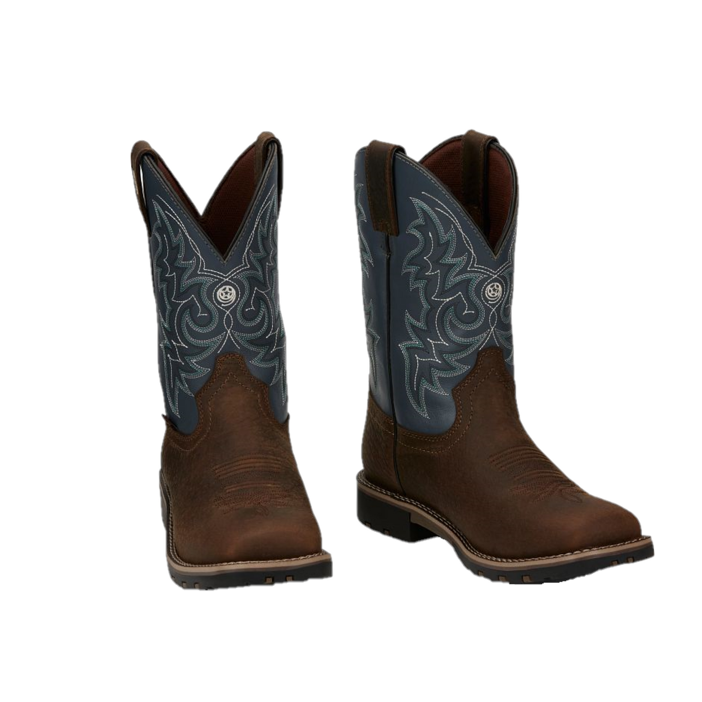 Justin Men s Fireman Silver Blue Water Buffalo Square Toe Boots