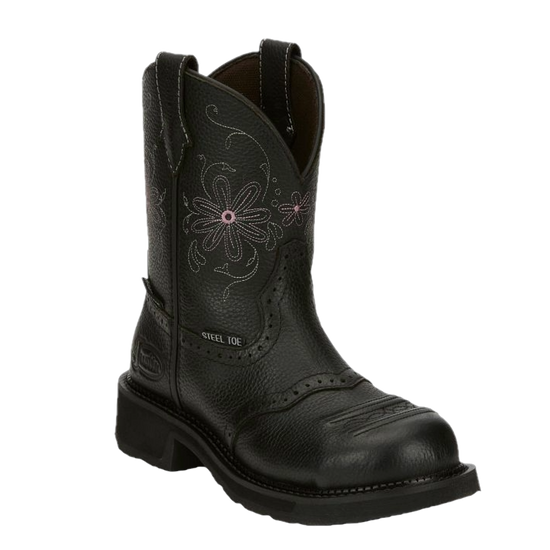 Justin Ladies Wanette Black Pull On Steel Toe  Work Boots GY9982