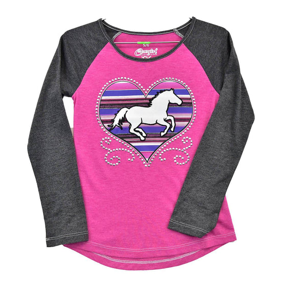 Cowgirl Hardware Girls Serape Heart Pink LS Raglan Shirt 415434-010