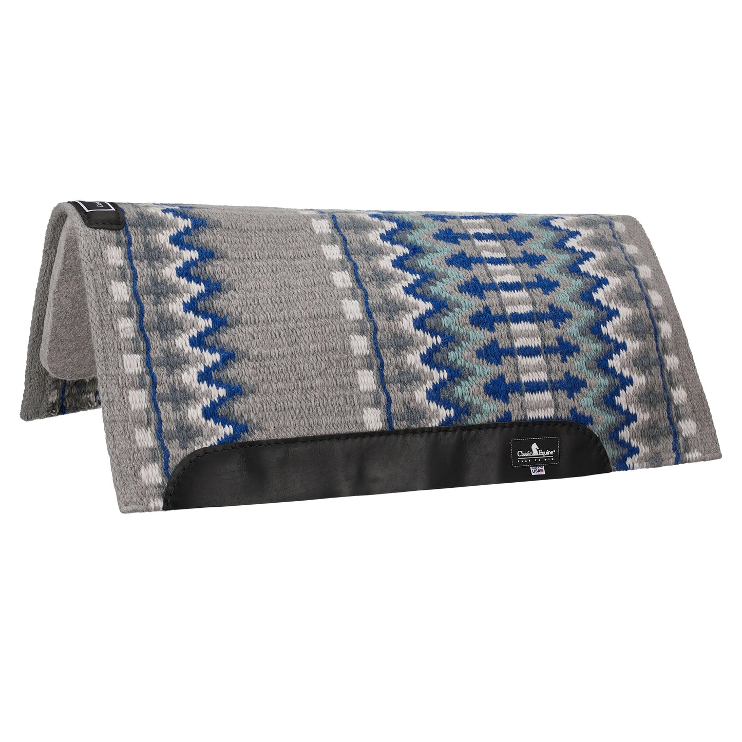Classic Equine Wool Top 3/4 Inch Saddle Pad - 32x34 Grey-Royal Blue Orthopedic Horse Pad