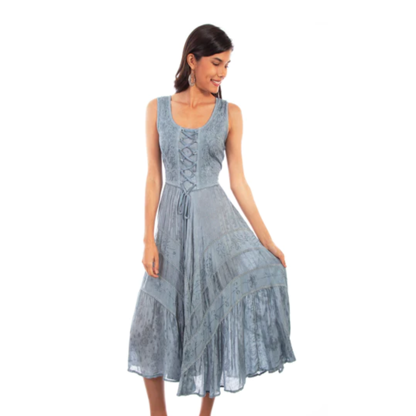 Scully® Ladies Ash Grey Lace Up Peasant Tiered Dress HC118-ASG