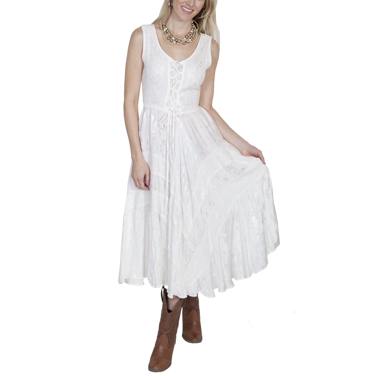 Load image into Gallery viewer, Scully Ladies Lace-Up Front Ivory Sleeveless Dress HC118-IVO
