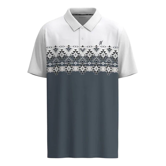 Hooey Men's "The Weekender" Aztec Printed White & Blue Polo HP021WHBL