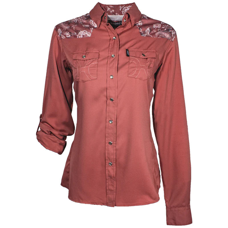Hooey Ladies Sol Marsala With Floral Print Button Down Shirt HT1667OR