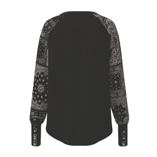 Hooey Ladies "Henley" Black Bandana Thermal Long Sleeve Shirt HT1692BKWH