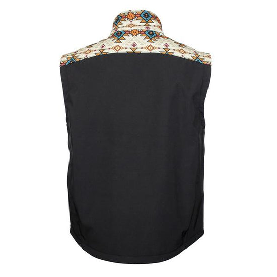 Hooey Black Base with Cream Aztec Pattern Softshell Vest HV073BK
