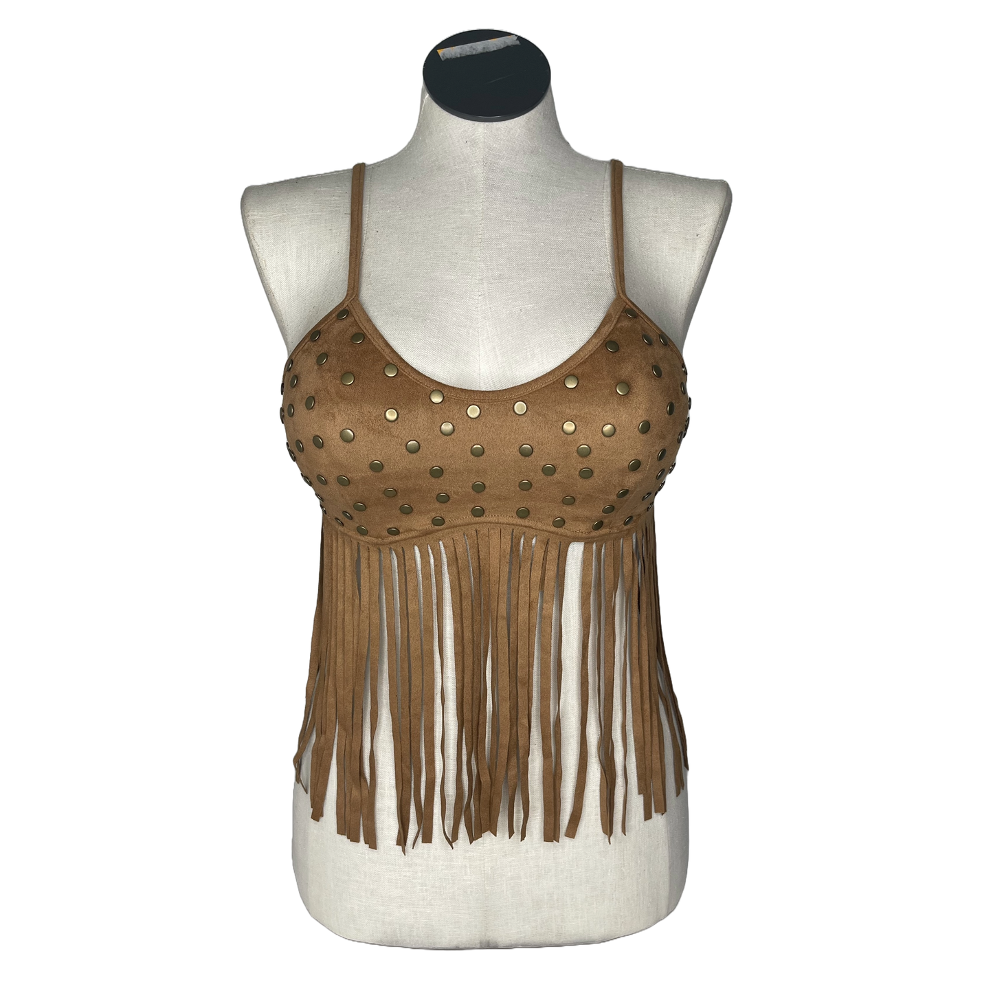Lucky & Blessed Ladies Fringed Suede Camel Brown Crop Top TO156-CML