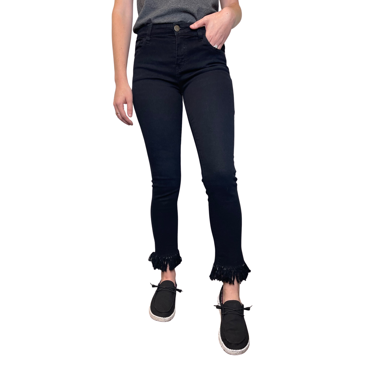 L&B® Ladies Mid Rise Frayed Hem Black Skinny Jeans L18052-BK