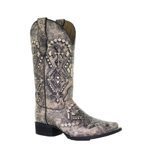 Circle G By Corral Ladies Sand Embroidered Black Square Toe Boots L5525
