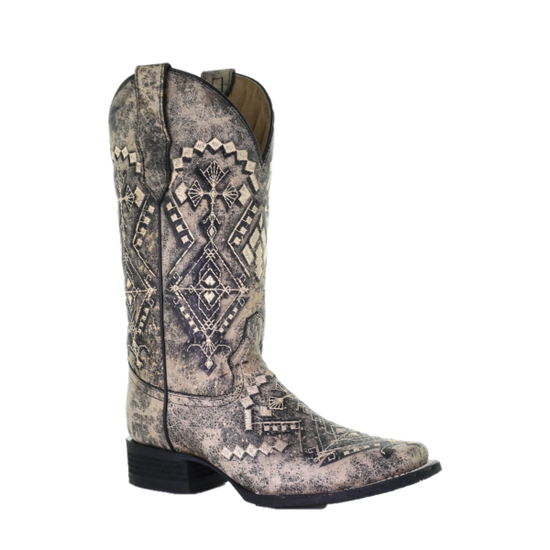 Circle G By Corral Ladies Sand Embroidered Black Square Toe Boots L5525