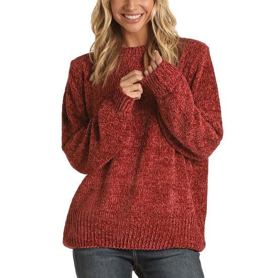 Panhandle White Label Ladies Chenille Brick Red Sweater L8T1901-62