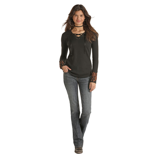 Panhandle® Ladies Black Long Sleeve Thermal Blouse L8T2123