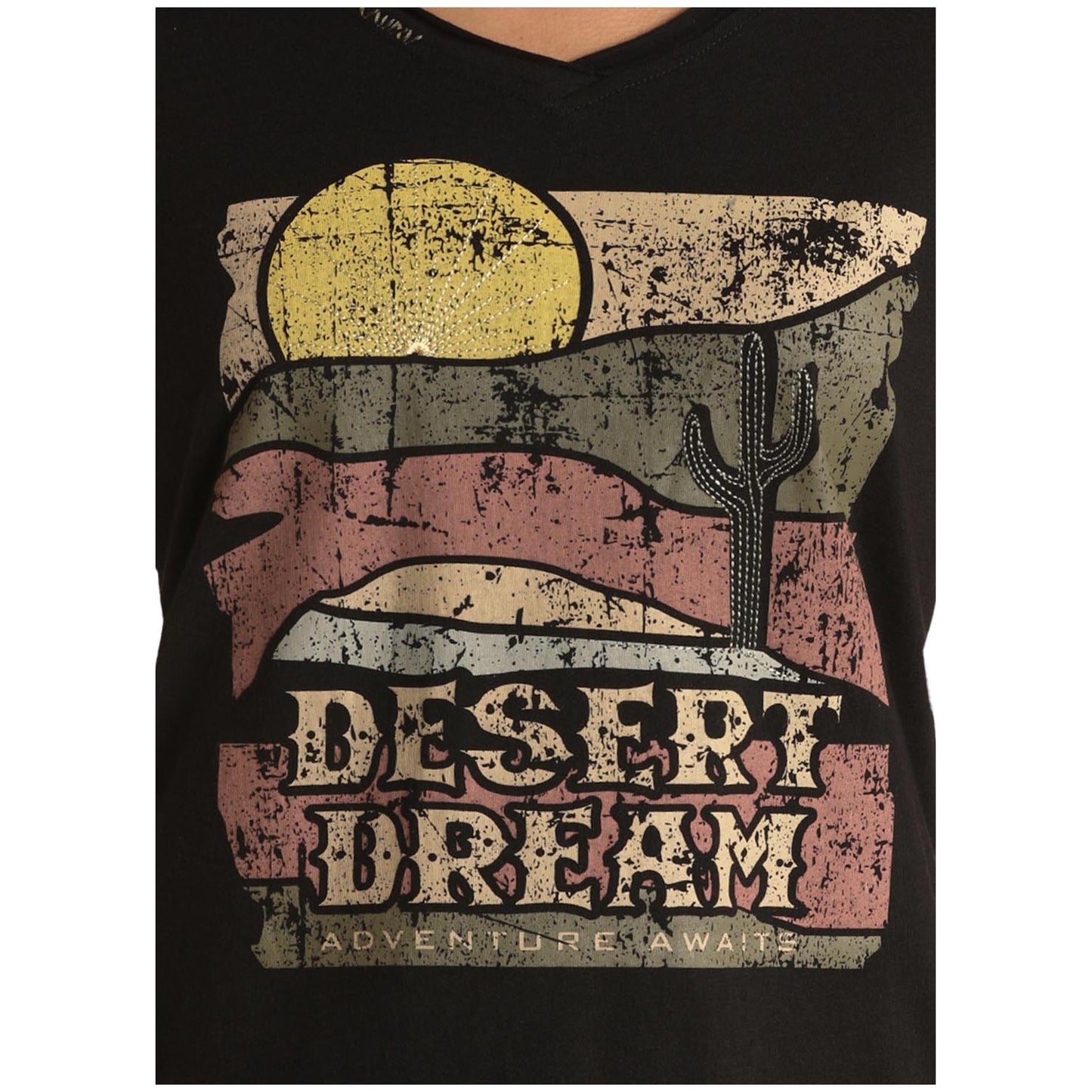 Panhandle White Label Ladies Sunset Desert Print Black T-shirt L8T3473
