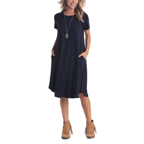 Load image into Gallery viewer, Panhandle White Label Ladies Short Sleeve Knit Navy Blue Dress L9D5427-42
