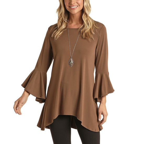 Panhandle Ladies Hi-Low Bell Sleeve Brown Shirt L9T1927-24