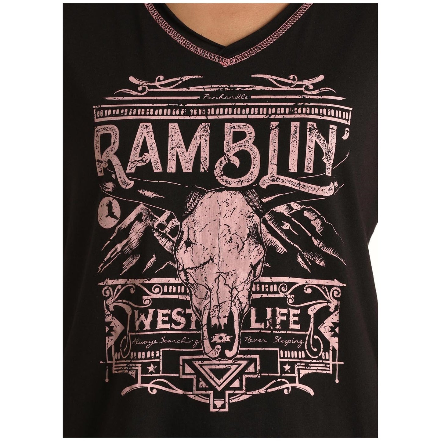 Panhandle White Label Ladies Ramblin Western Black T-shirt L9T3423