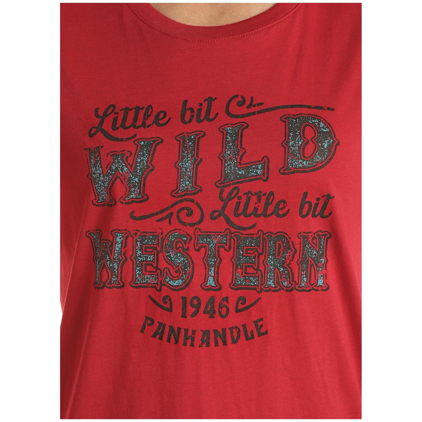 Panhandle Ladies Little Bit Wild Little Bit Western Print Red T-shirt L9T3425