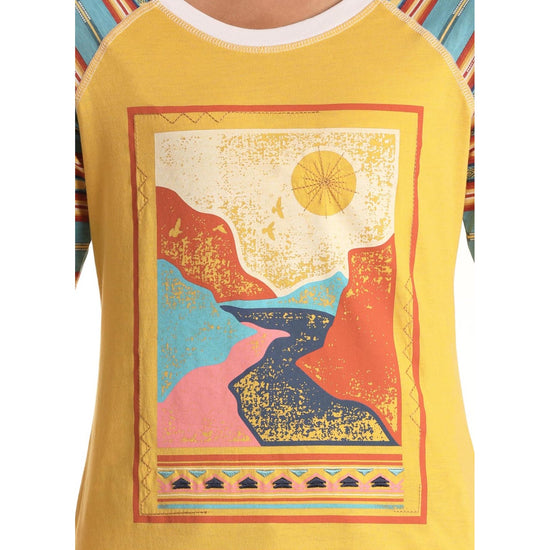 Panhandle White Label Ladies Western Sunset Print Yellow Shirt L9T3446