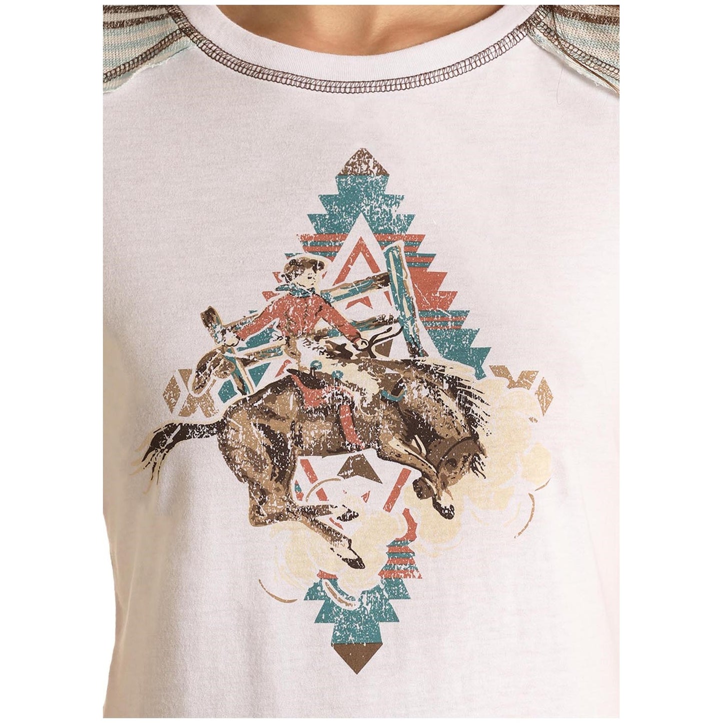 Panhandle White Label Ladies Bucking Horse Aztec Print T-Shirt L9T3484
