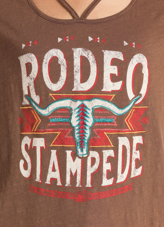 Panhandle White Label Ladies Rodeo Stampede SS Brown T-Shirt L9T4317