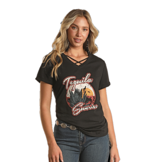 Panhandle Ladies Tequila Sunrise Black Graphic T-Shirt LW21T02402