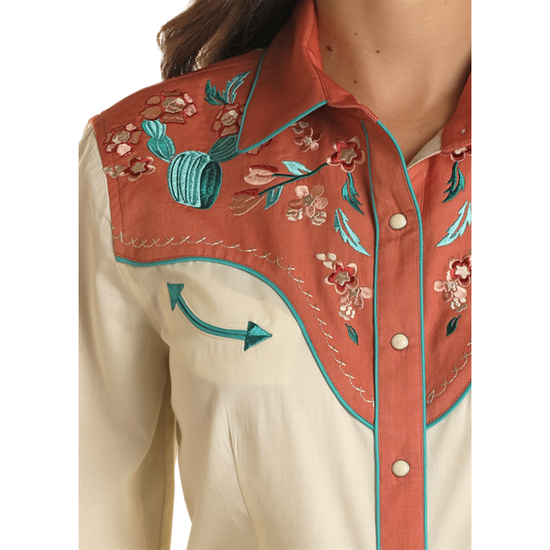 Load image into Gallery viewer, Panhandle Ladies Retro Western Cream Snap Shirt LWN2S02387
