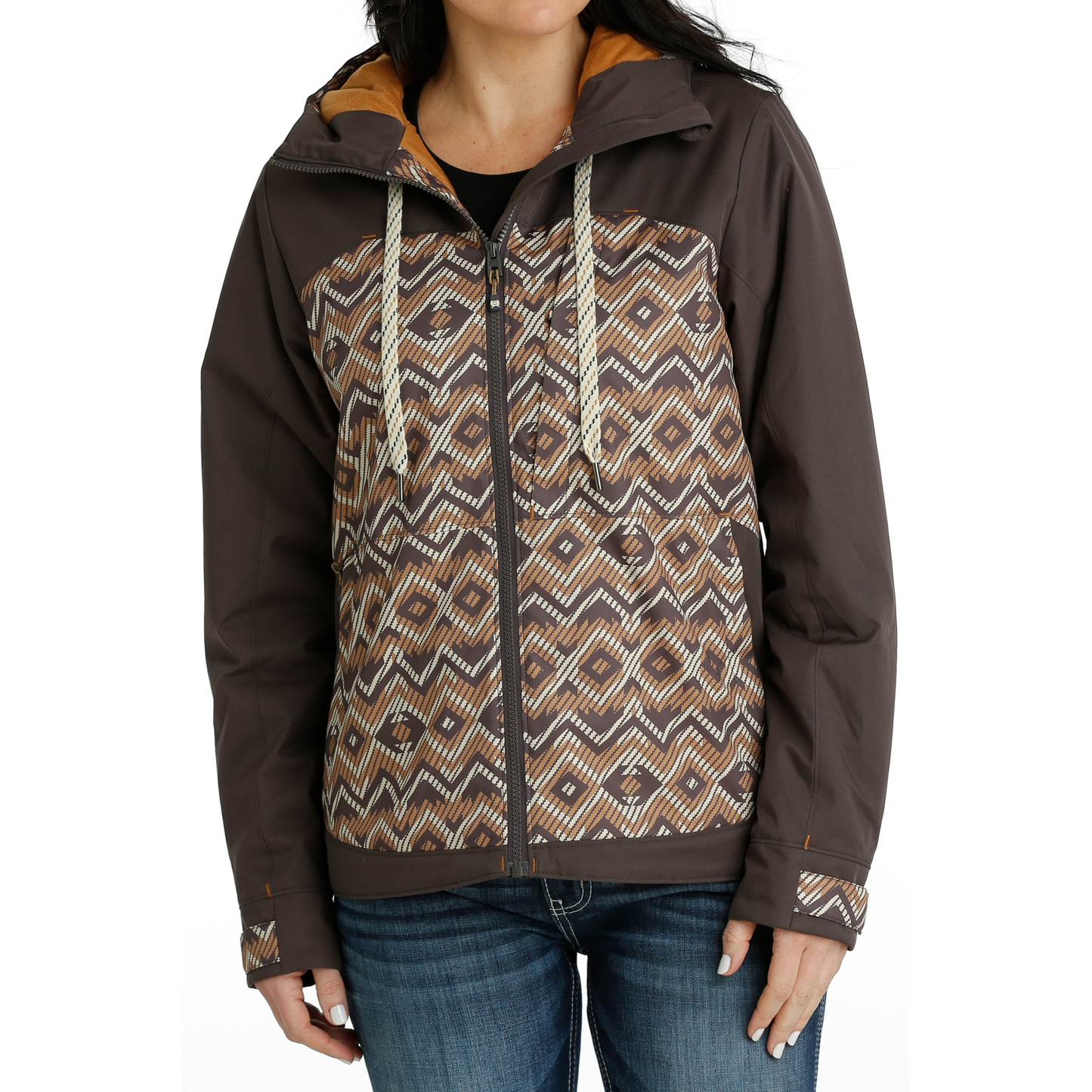 Cinch Ladies Grey Geometric Print Hooded Ski Coat MAJ9846002