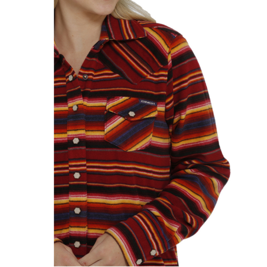 Cinch® Ladies Red Striped Fleece Shirt Jacket MAJ9859001