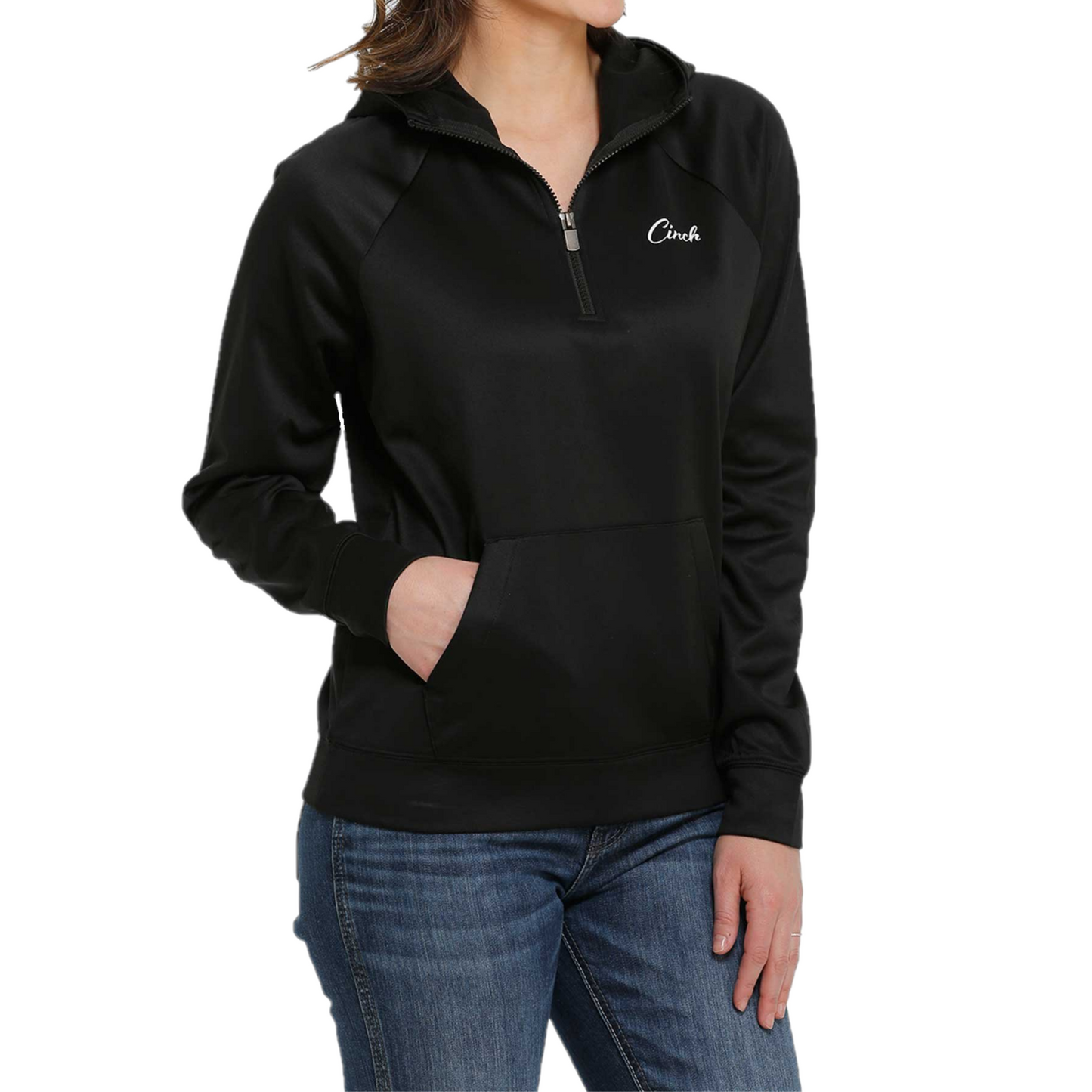 Cinch® Ladies Fleece 1/2 Zip Logo Pullover Black Hoodie MAK7899001