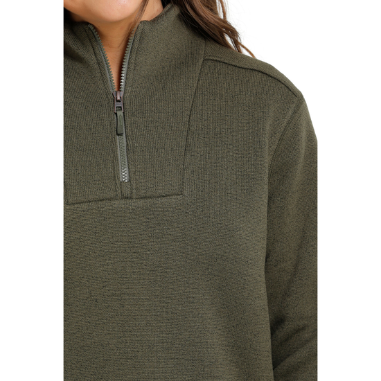 Cinch Ladies Olive Green Quarter Zip Pullover Sweater MAK9810004