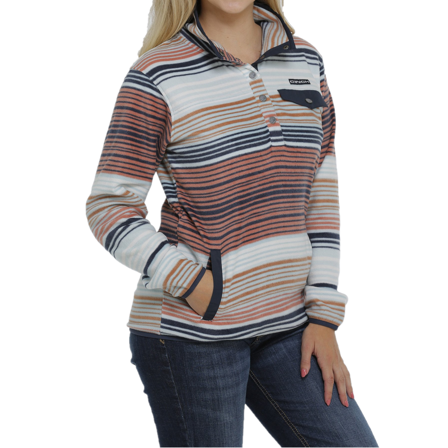Cinch® Ladies Light Bue Striped Fleece Pullover MAK9819004