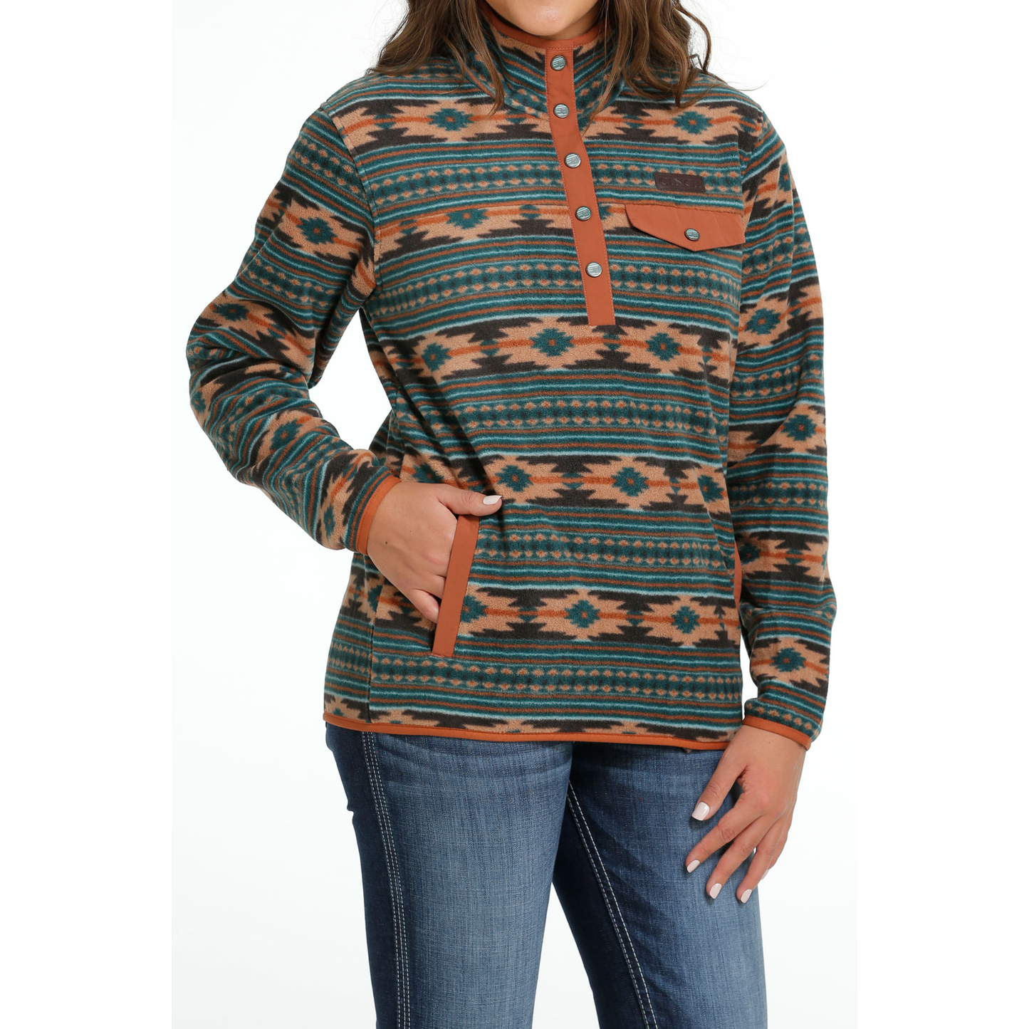 Cinch Ladies Green Aztec Print Polar Fleece Pullover MAK9819006