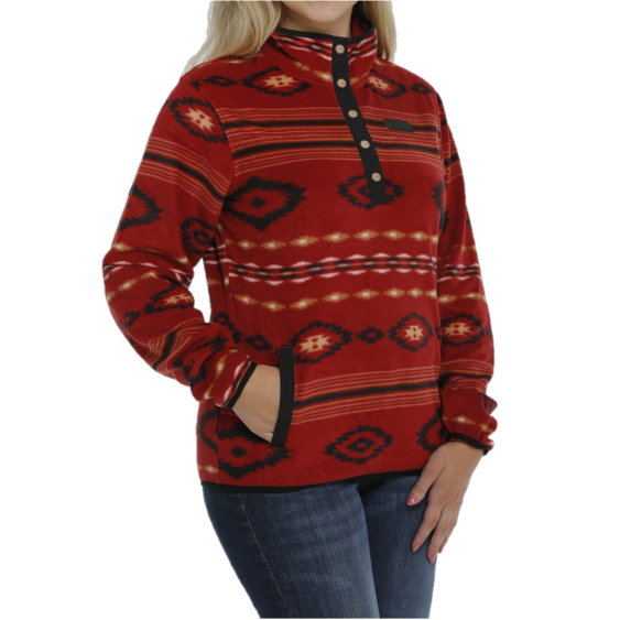 Cinch® Ladies Red Aztec Printed Fleece Pullover MAK9820008