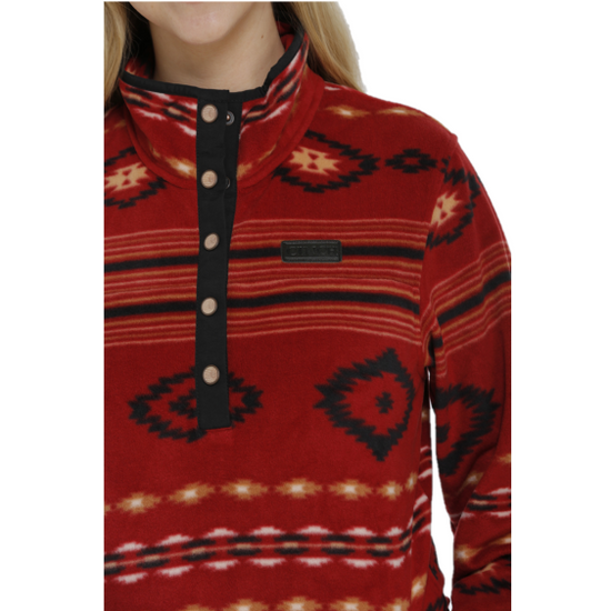 Cinch® Ladies Red Aztec Printed Fleece Pullover MAK9820008
