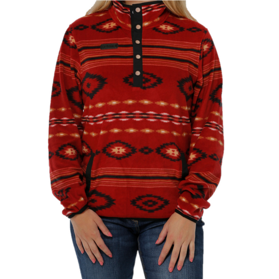 Cinch® Ladies Red Aztec Printed Fleece Pullover MAK9820008