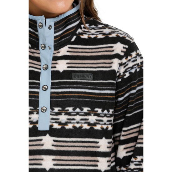 Cinch Ladies Black Striped Polar Fleece Pullover MAK9820015