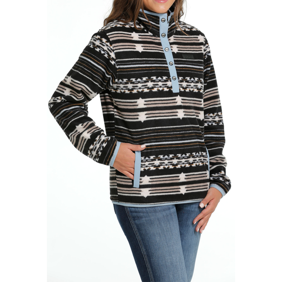 Cinch Ladies Black Striped Polar Fleece Pullover MAK9820015