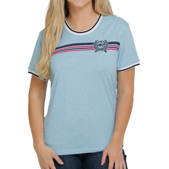 Cinch® Ladies Boyfriend Stripe Print Light Blue T-shirt MSK7890004
