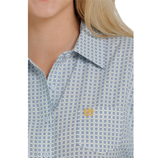 Cinch® Ladies Light Blue Geo Printed Button Down Shirt MSW9163004