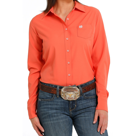 Cinch® Ladies Solid Coral Arenaflex Button Down Shirt MSW9163010