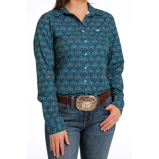 Load image into Gallery viewer, Cinch Ladies Areanflex Teal Button Down Shirt MSW9163017
