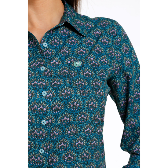Load image into Gallery viewer, Cinch Ladies Areanflex Teal Button Down Shirt MSW9163017
