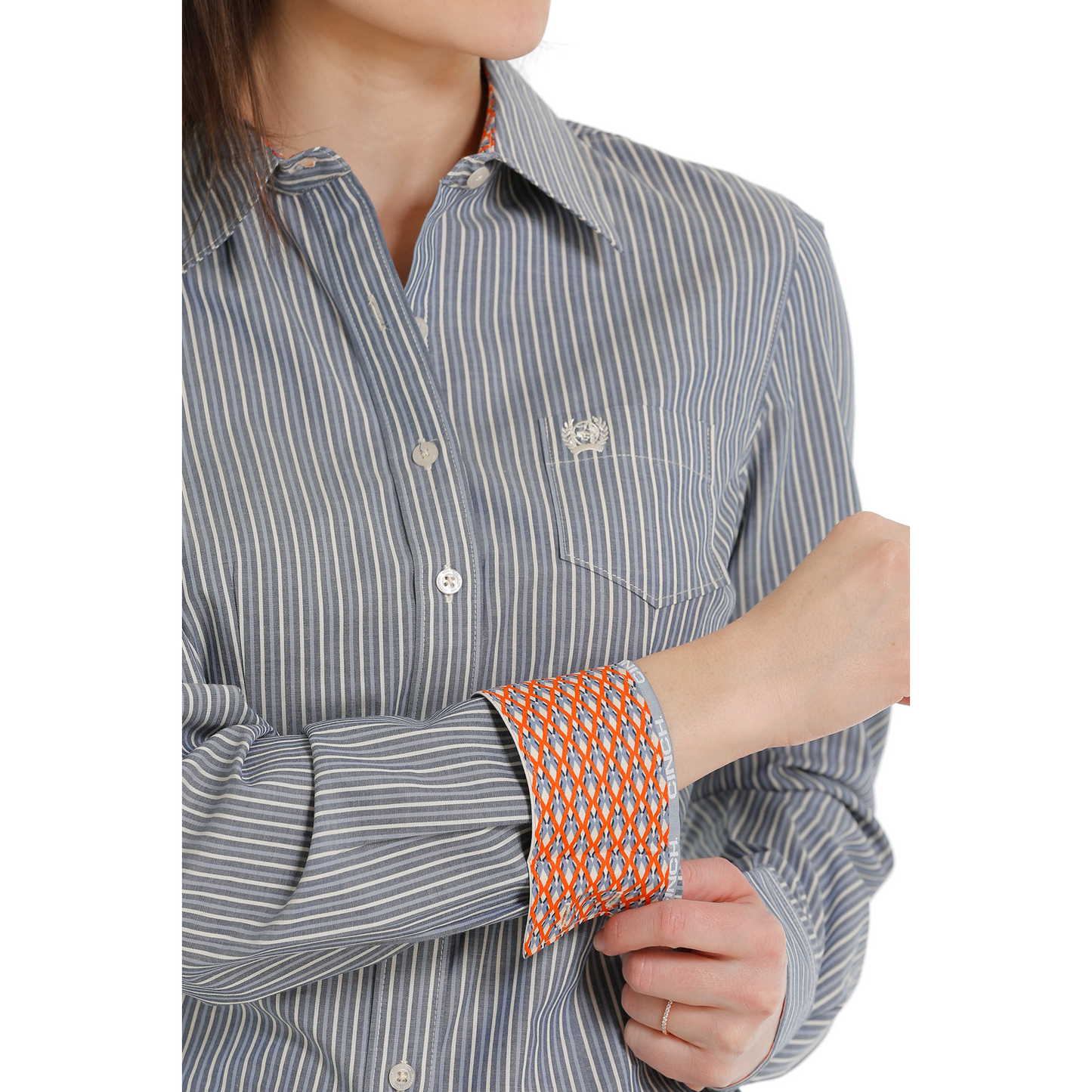 Load image into Gallery viewer, Cinch® Ladies Pinstripe Light Blue Button Down Shirt MSW9164196
