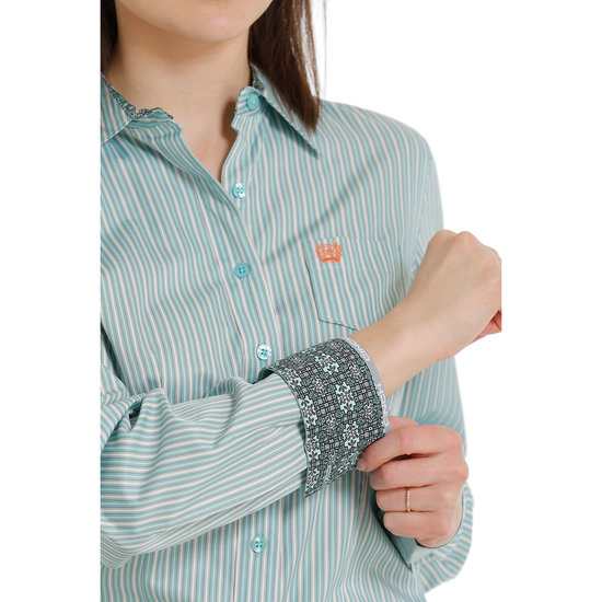 Cinch® Ladies Striped Blue Tencel Button Down Western Shirt MSW9164198