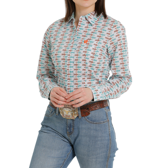 Cinch® Ladies White Geometric Button Down Shirt MSW9164201