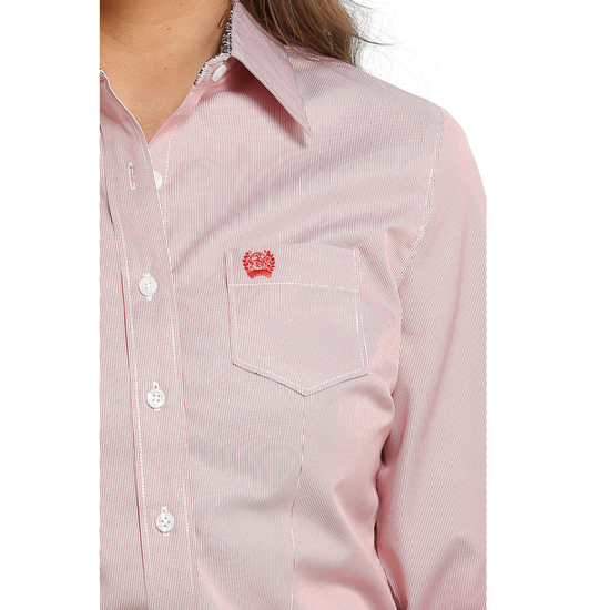 Cinch Ladies Red Micro Stripe Print Button Down Shirt MSW9164208