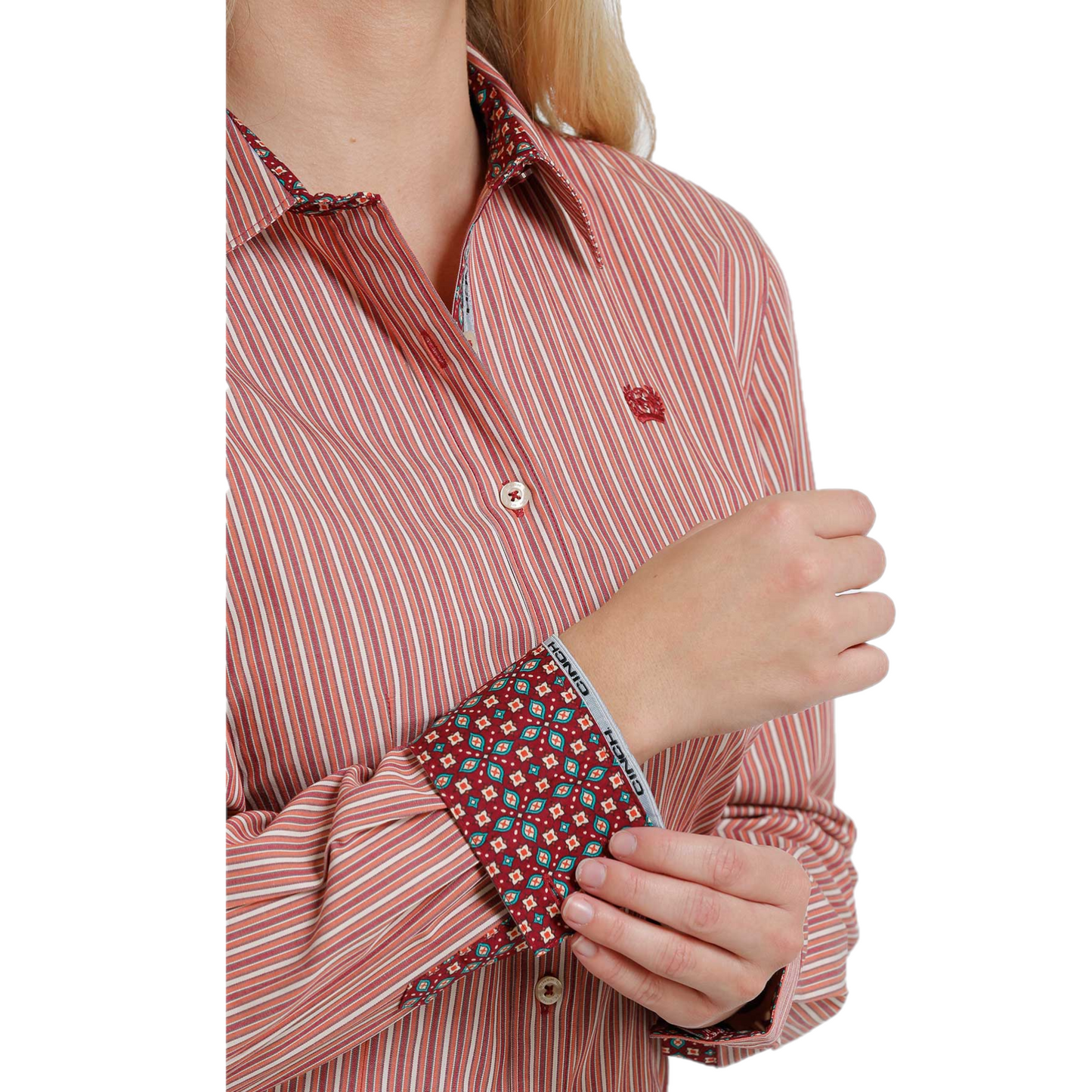Cinch® Ladies Orange Vertical Stripe Button Down Shirt MSW9165014