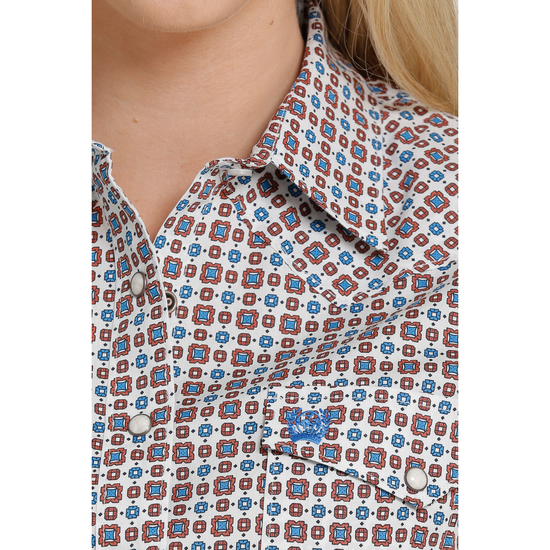 Cinch® Ladies Square Pattern Red & Blue Button Down Shirt MSW9201029