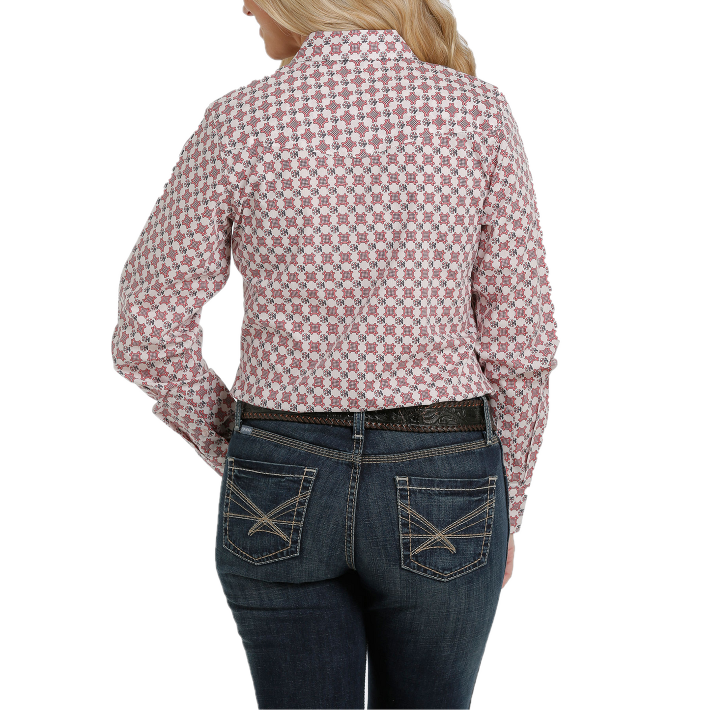 Cinch® Ladies White And Pink Cotton Weave Snap Down Shirt MSW9201030