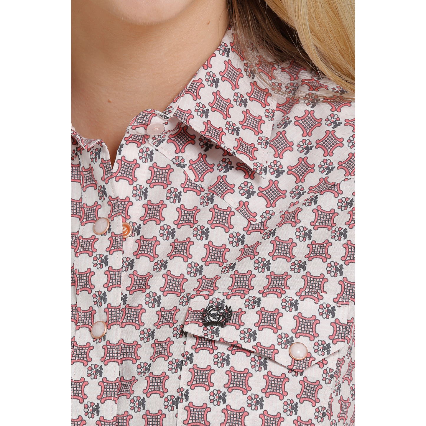 Cinch® Ladies White And Pink Cotton Weave Snap Down Shirt MSW9201030